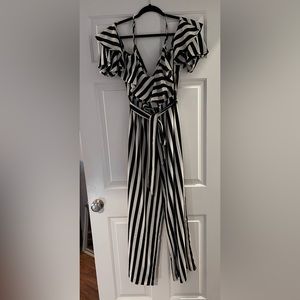 Black and White Striped Jumpsuit